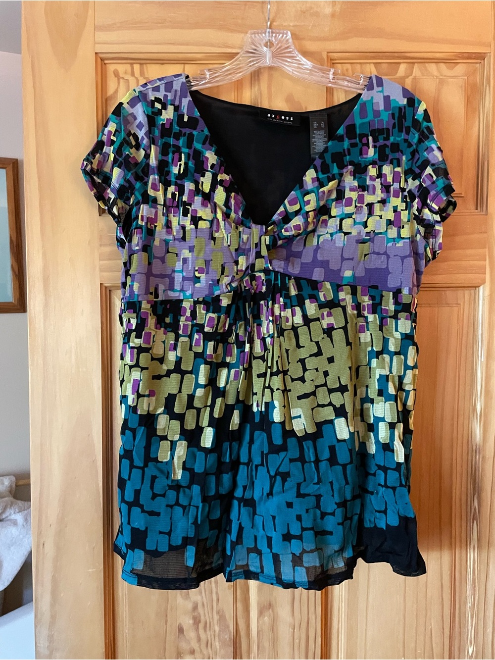 Axcess Multicolor Abstract V-Neck Blouse - Blue/Purple/Green